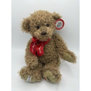 Gund Plush Bear 13" Exclusively for Macy's Curly Hair Brown Hair Red Ribbon